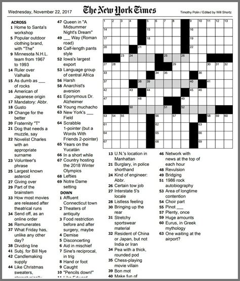 ny times crossword answers free